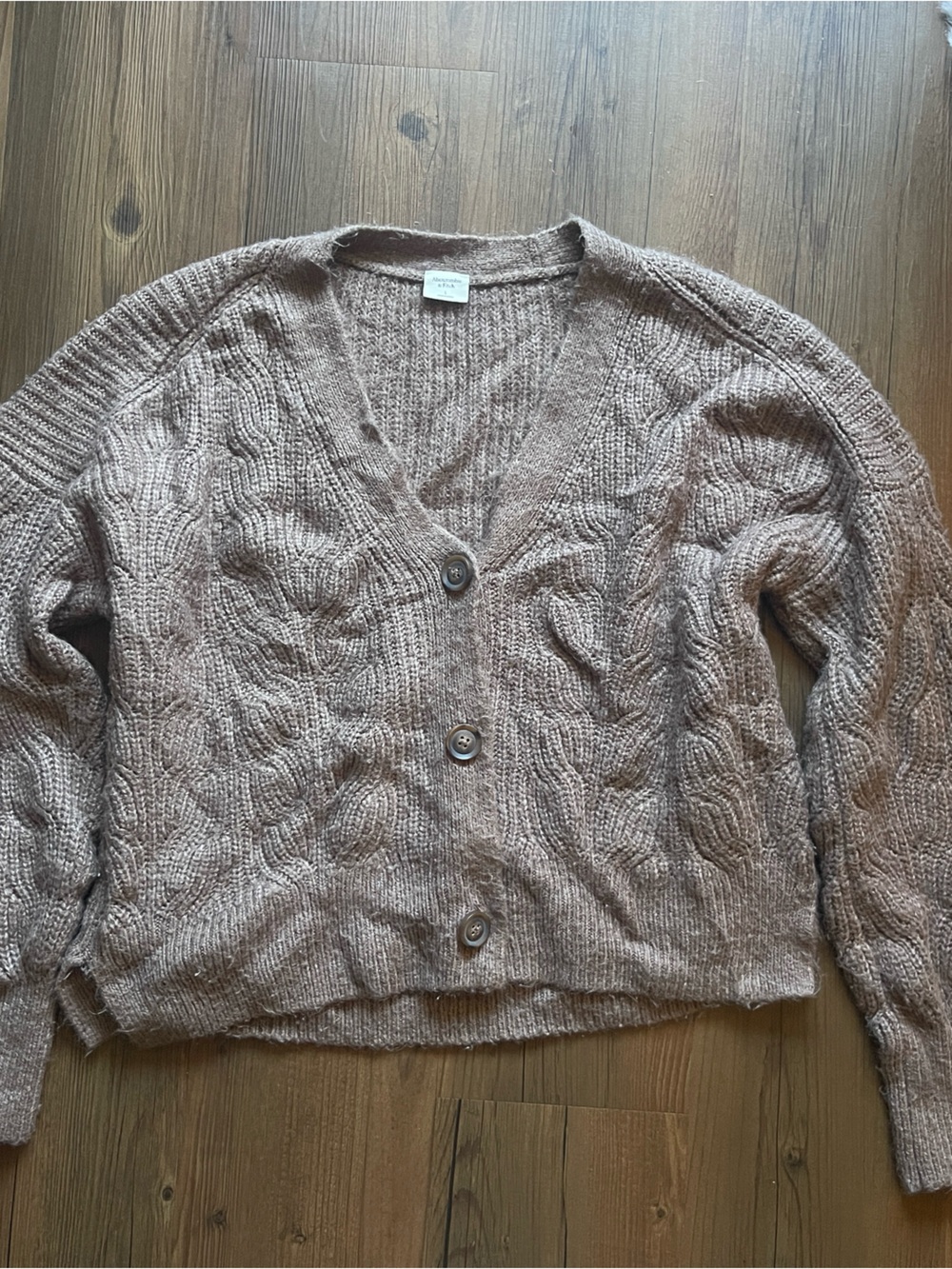Abercrombie Taupe Cable Knit Button Cardigan